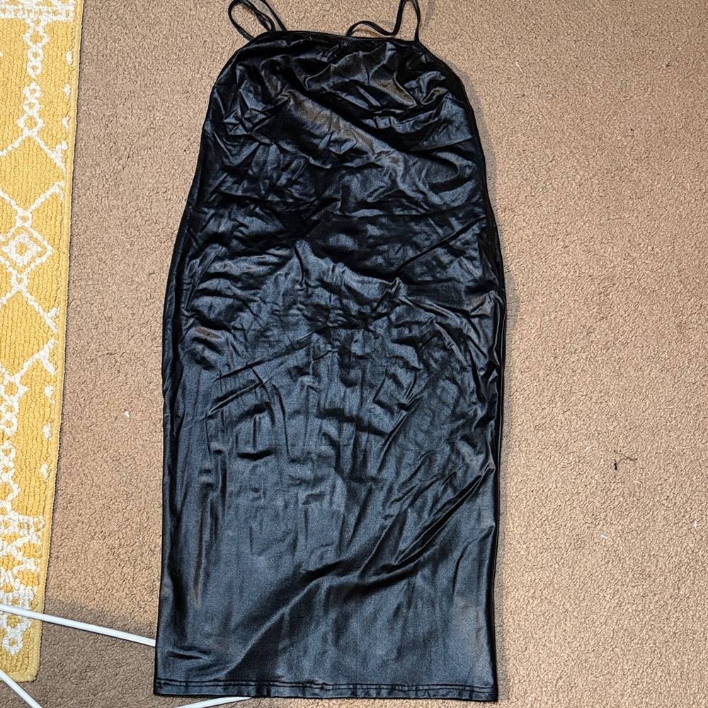 Black Satin Slip Dress with Spaghetti Straps